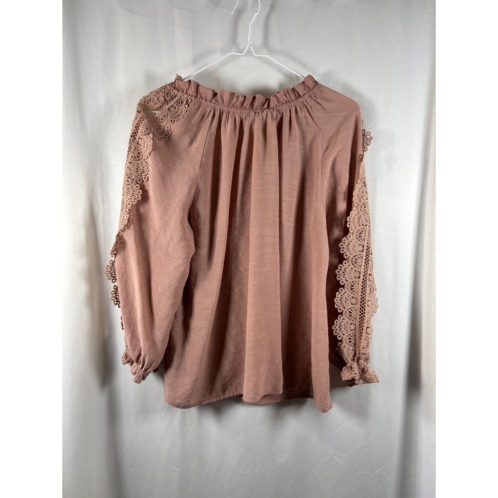 E&M Women's Pink Lace Trim Boho Blouse Top Size L - Picture 2 of 4